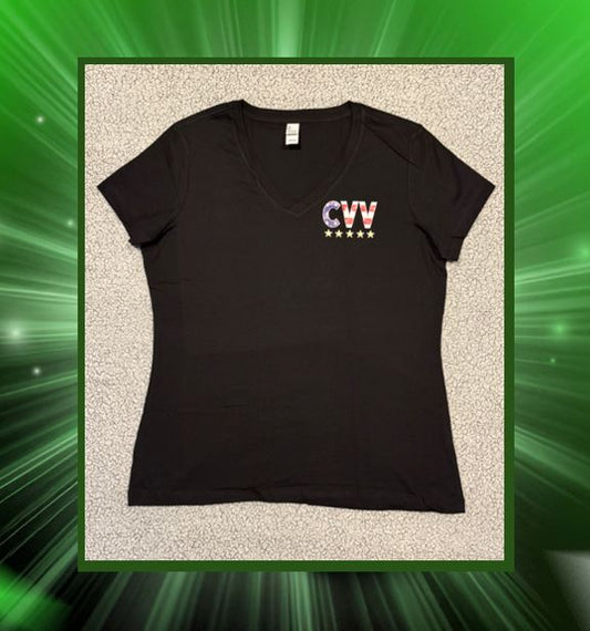 Ladies V-Neck T-Shirt - Carson Valley Veterans (CVV) - Logo